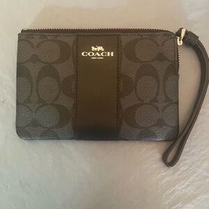 Coach Black Signature Wristlet with Center Leather Stripe